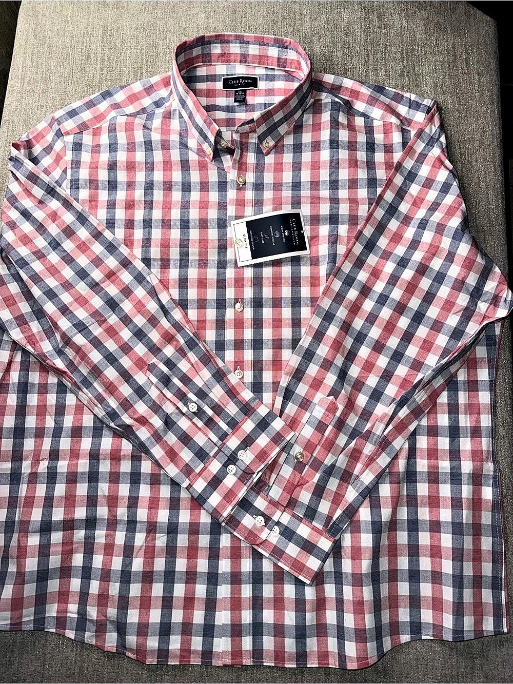 Club Room 4-Way Stretch Slim Fit Plaid Button Down Red & Blue XL